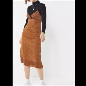 Urban Outfitters Plaid Lace Trim Midi Dress